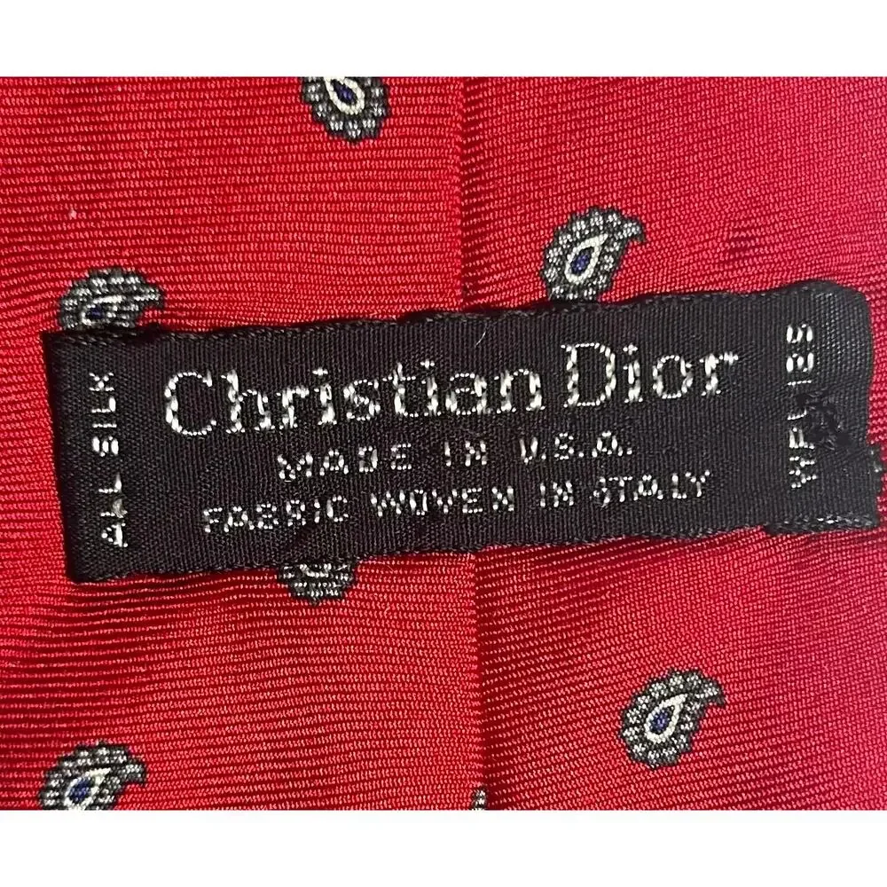 Vintage Christian Dior Red 100% Silk Paisley Neck Tie Made In USA Italian Fabric